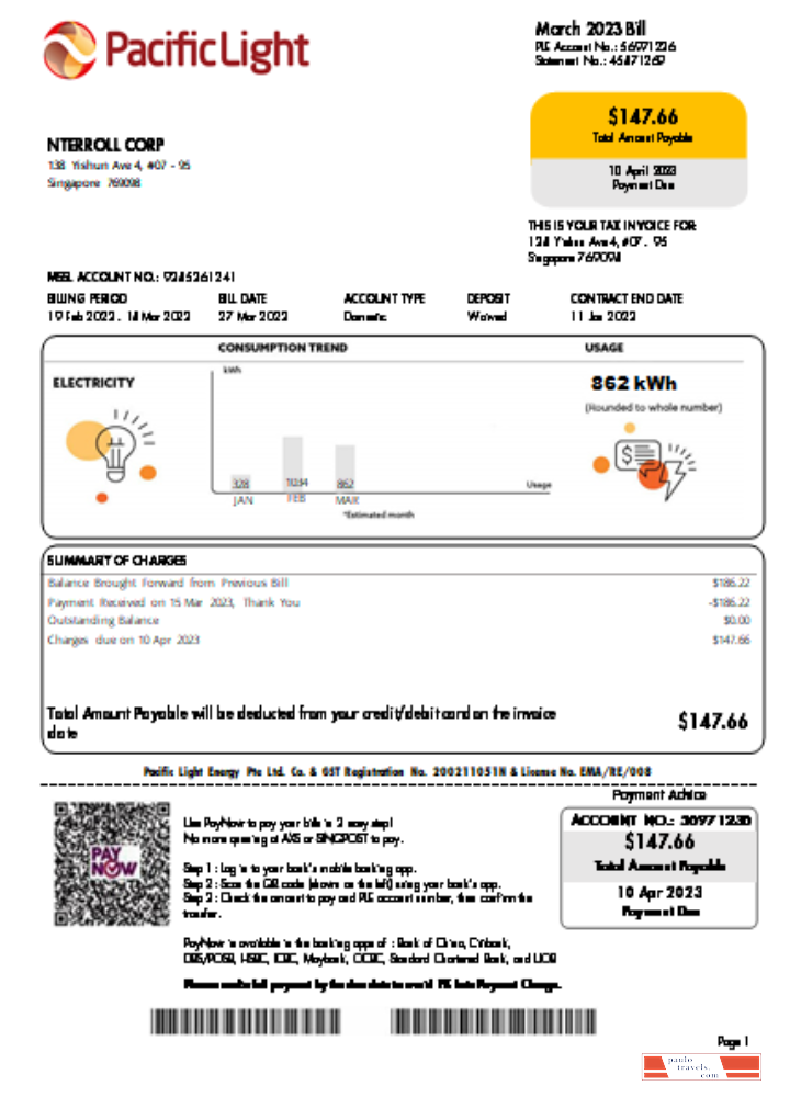 Pacific Light electricity utility business bill SCR PSD template